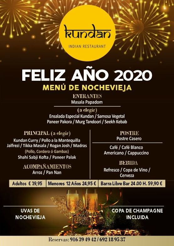 Menú Nochevieja 2020 Restaurante indio Kundan Majadahonda Menú Nochevieja 2020 Restaurante indio Kundan Majadahonda