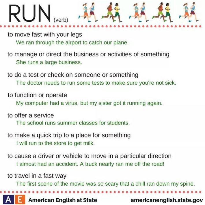 Different meanings of the verb "to run" }}