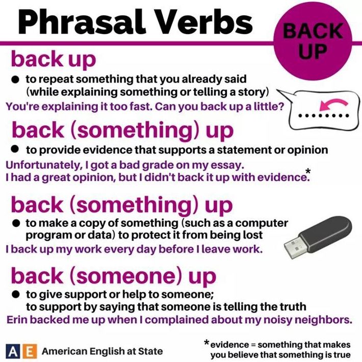 Phrasal Verb: back up }}