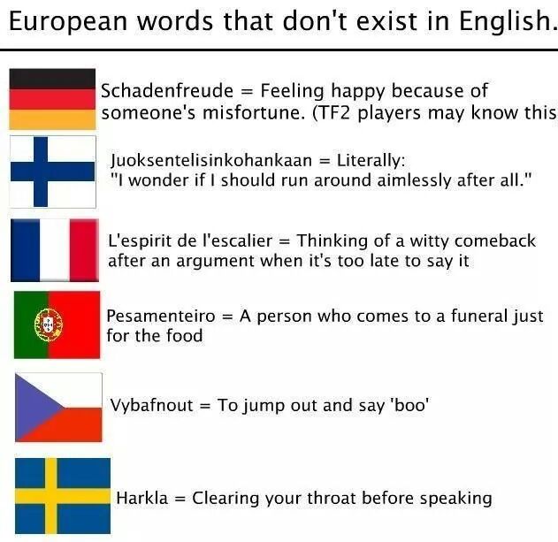 European words that do not exist in english